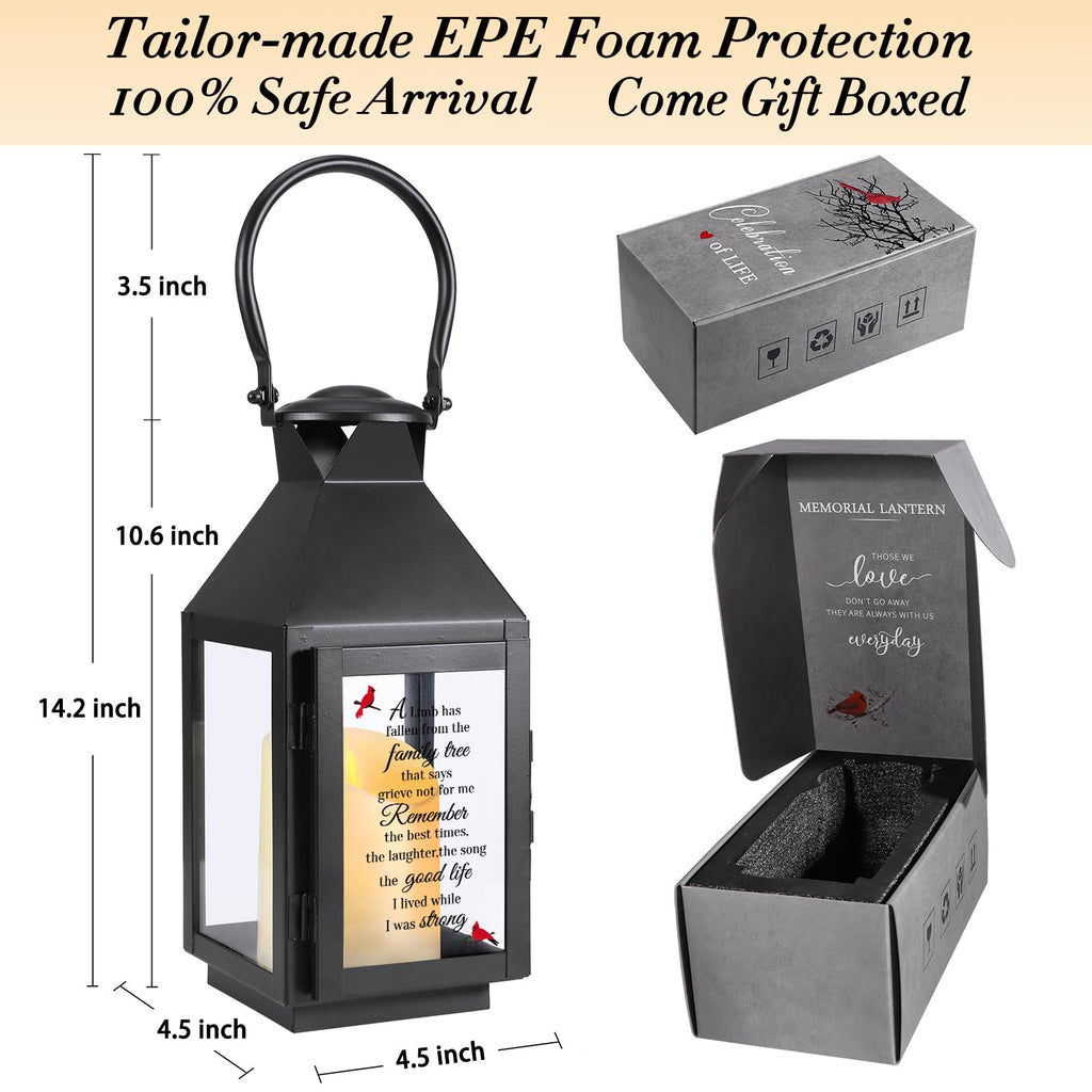 Memorial Lantern, Family Remembrance Sympathy Gift with Flickering LED Candle & Remote Timer, UV Printed Bereavement