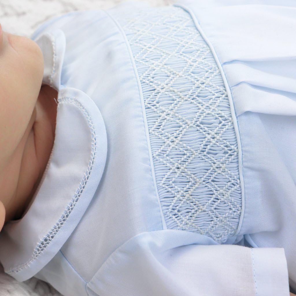 Baby Boys' Romper with Smocking and Faggoting