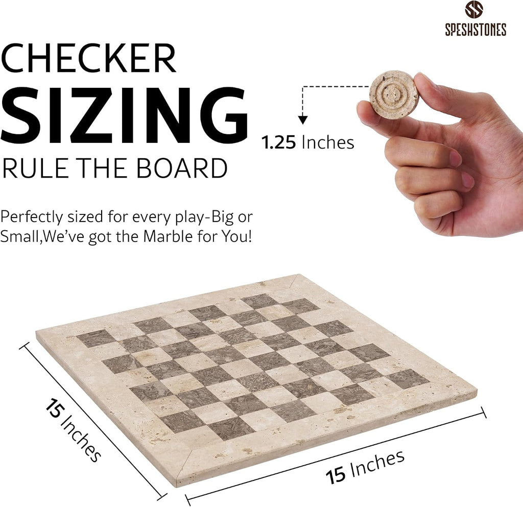 Marble Checkers Set 15 Inches Handmade Travertine & Oceanic