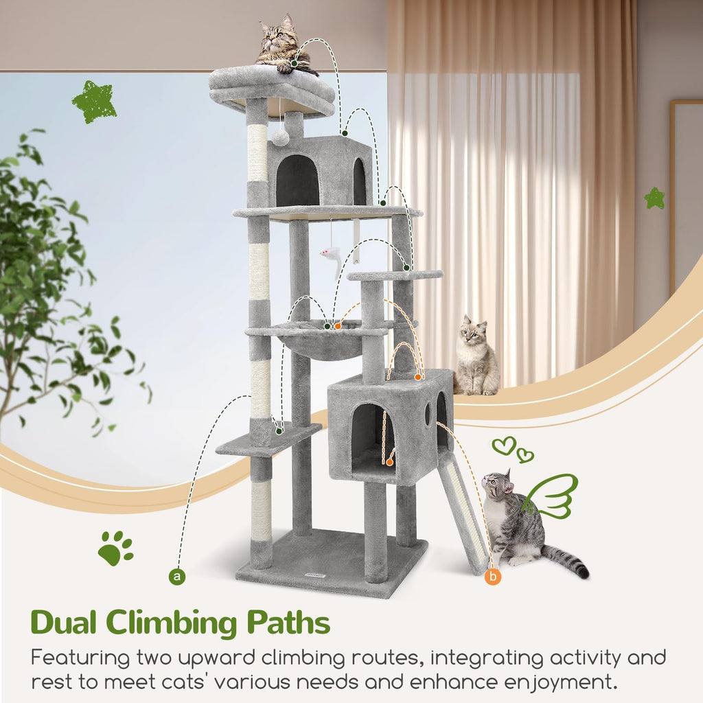 Heavy Duty Cat Tree, 70 inch Sturdy Cat Tree for Indoor Cats Extra Large Cat Tower with Scratching Post, Hammock