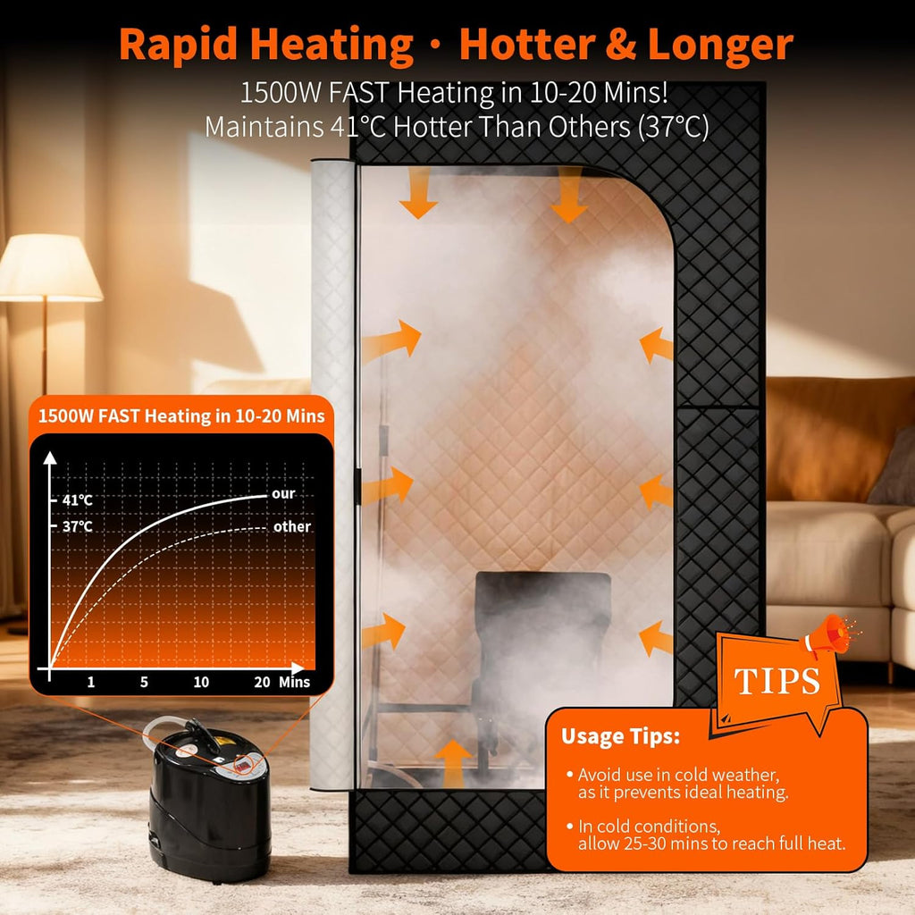 Sauna Box - Portable Sauna for Home with Upgraded 3L 1500W Steamer, Folding Chair and Non-Slip Mat for Relaxation Spa