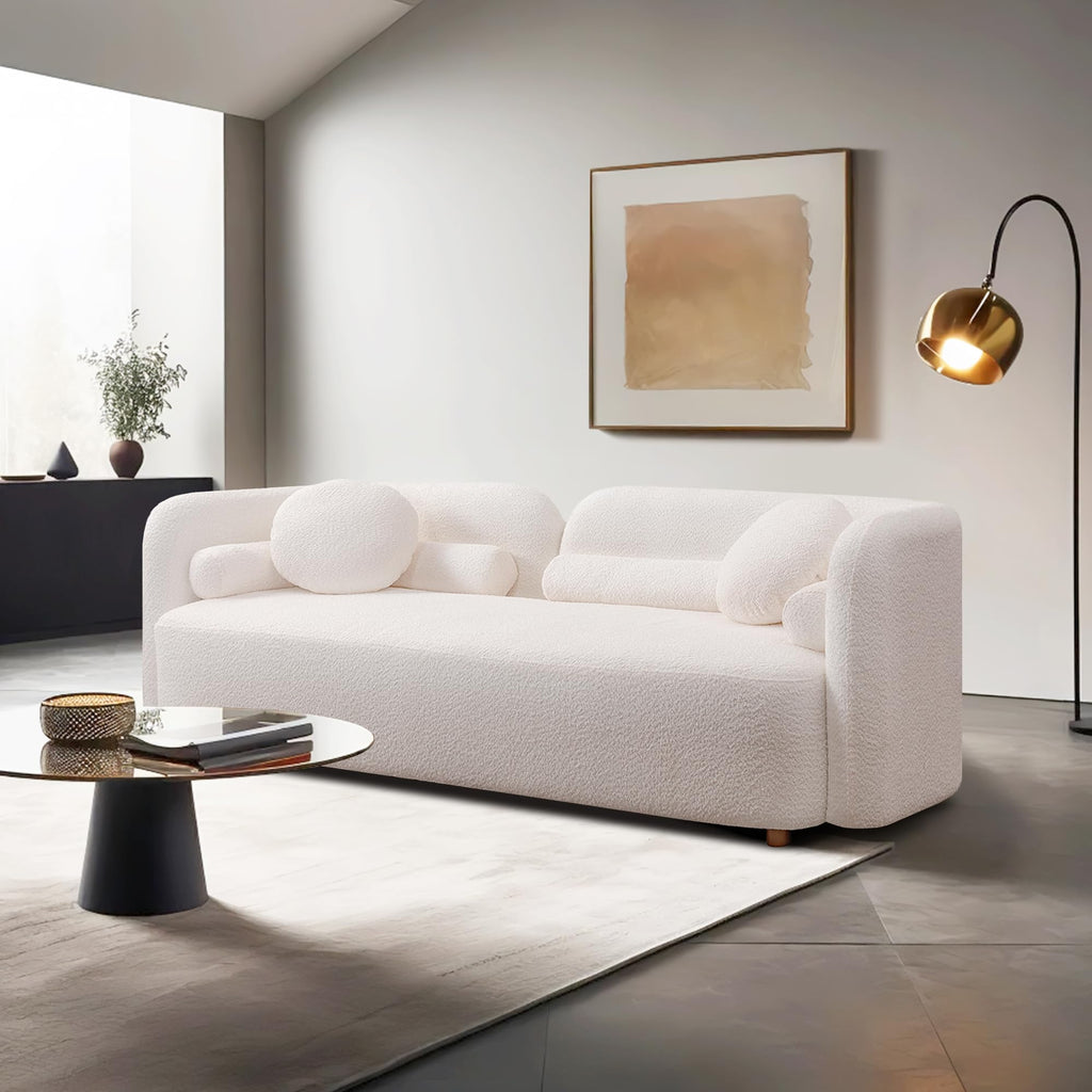 88.58'' 3-Seat Modern Curved Boucle Sofa, Cozy Thick Upholstered Teddy Loveseat, Half Moon Aesthetic Design Sherpa