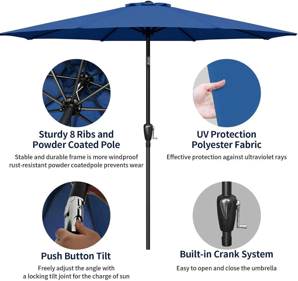 9' Patio Umbrella Outdoor Table Market Yard Umbrella with Push Button Tilt/Crank - Blue
