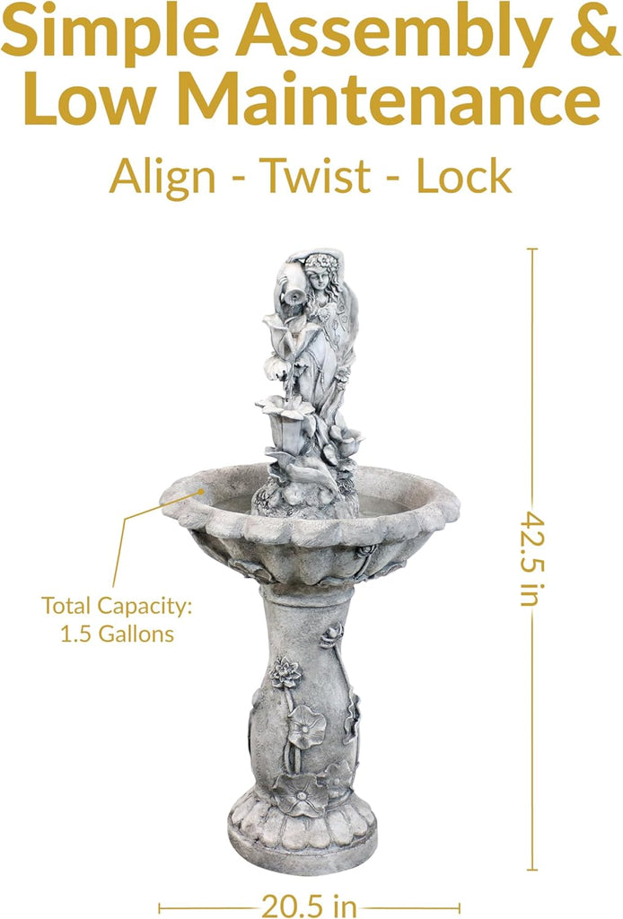Fairy Flower Solar Water Fountain - 42-Inch Outdoor Water Feature with LED Light, Decks