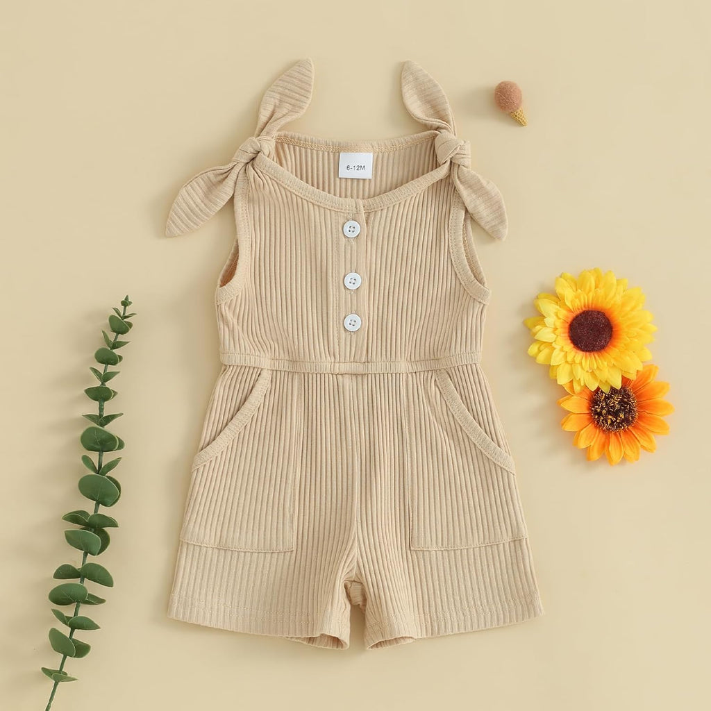 Toddler Baby Girl Summer Clothes Sleeveless Ribbed Knitted Jumpsuit Shorts Overalls Baby One Piece Outfit