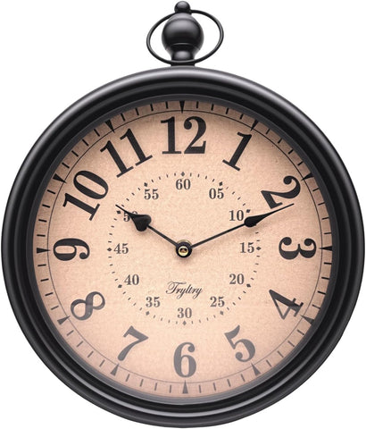 Retro Round Wall Clock Metal Vintage Antique Wall Clocks Battery Operated Old Design Style for Kitchen