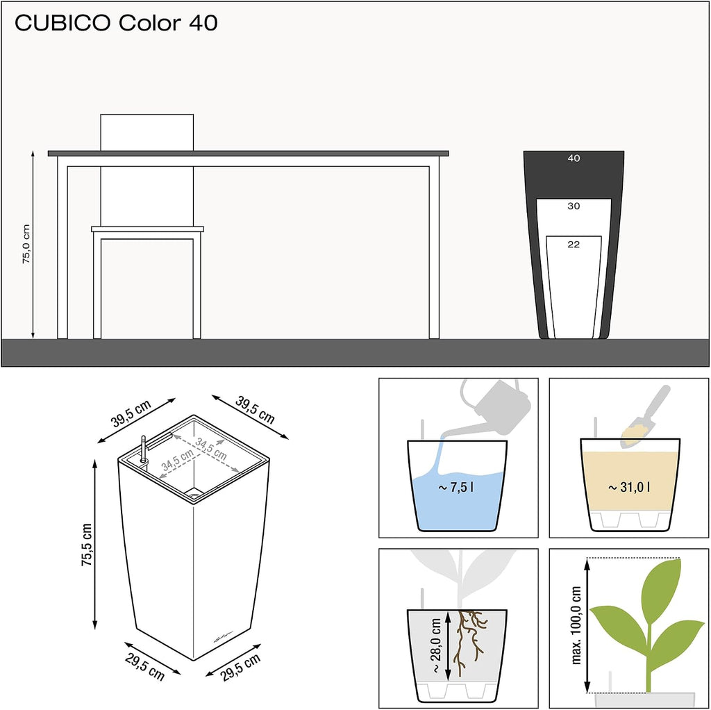 Color 40 Slate, Self-Watering Tall Planter, H29.5 L15.7 W15.7 in