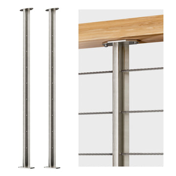 2-Pack Cable Railing Post 36inch Stainless Steel Pre-drilled Intermediate Post/Studdle Pickets for 1/8" Deck Cable