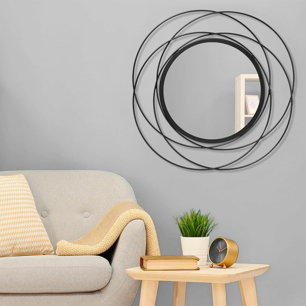 Round Black Mirror 24" Wall Decor, Black Accent Framed Circle Bathroom Mirror, Decorative Vanity Mirror, Circular