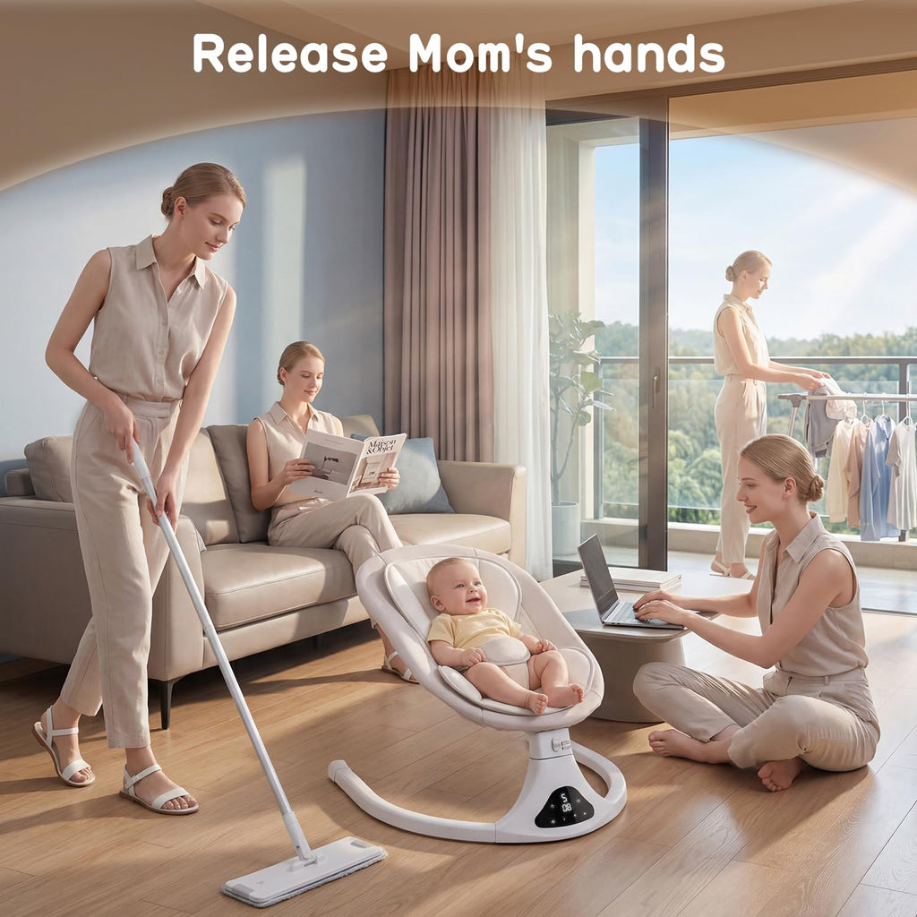 Electric Baby Swing with Remote Control,5 Speeds&Portable&Cozy(0,Grey)