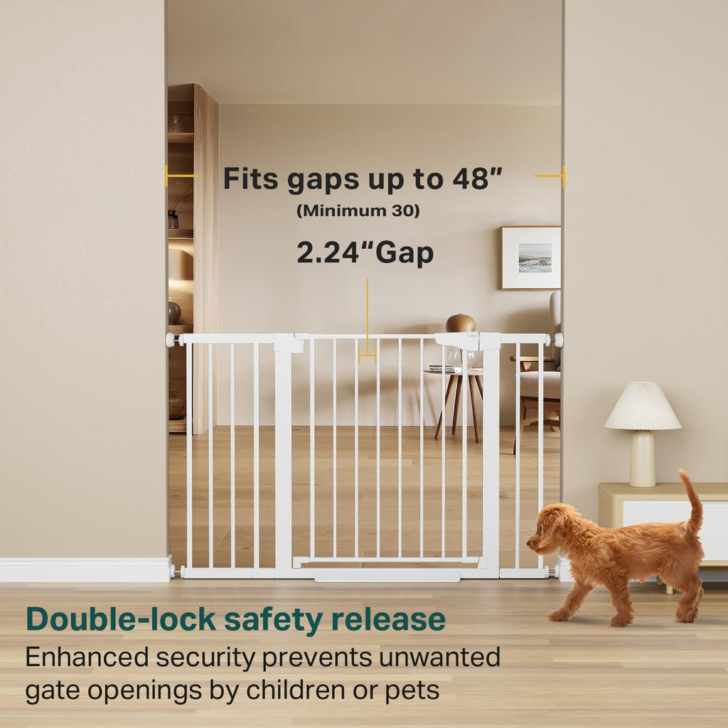 30-48 in Baby Gate for Stairs, Auto Close Dog Gate Indoor, White