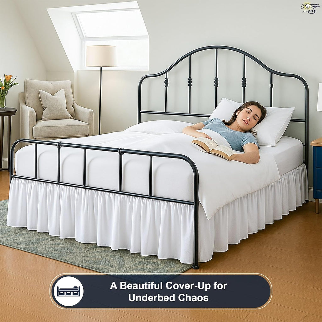 Ruffled Bed Skirt Full Size with Split Corner, Brushed Microfiber Hotel Quality White Dust Ruffle, 15 Inch Drop