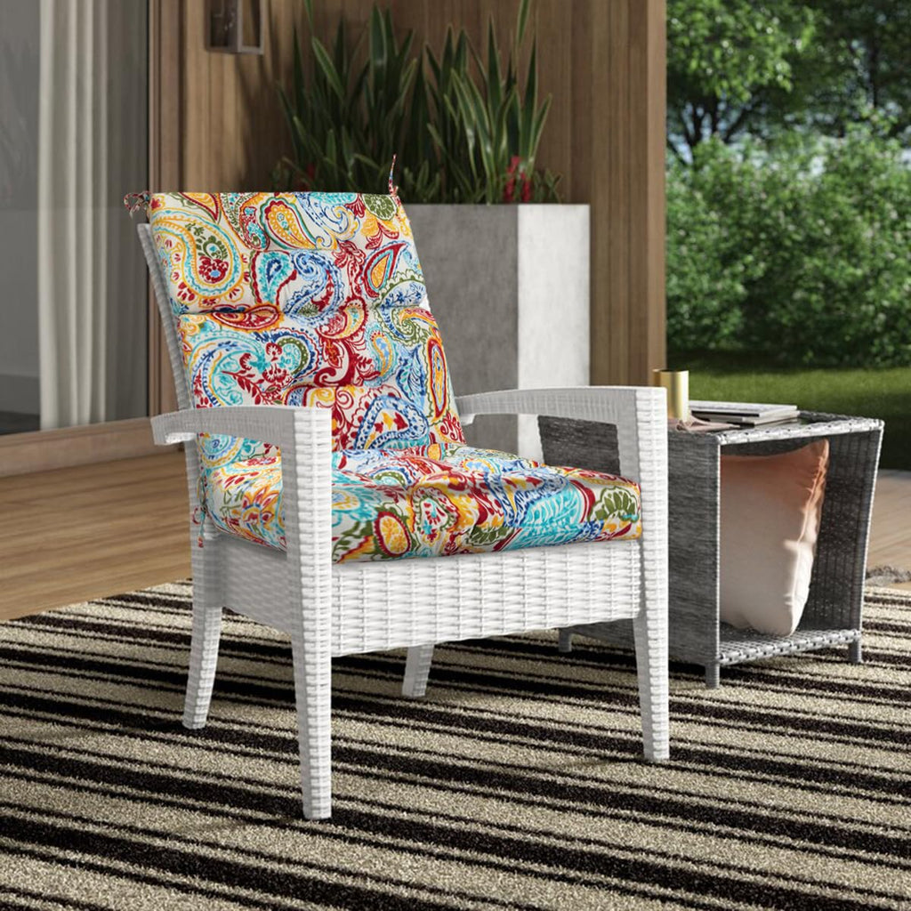 Outdoor High Back Chair Cushions Set of 2, Reversible Lawn Chair Cushion 44 x22 inch, Water Resistant Tufted Adirondack