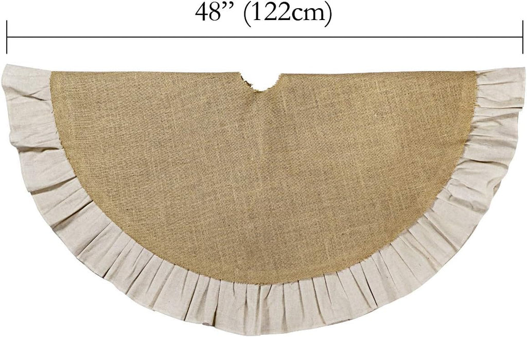 Christmas Tree Skirt, 48 inches Natural Burlap Jute with Ruffle Edge, Rustic Xmas Holiday Decoration