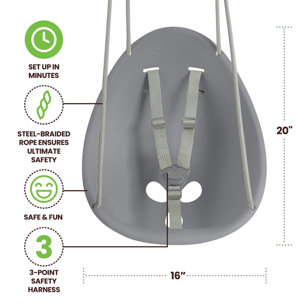 Coconut Toddler Swing - Comfy Baby Swing Outdoor, 3- Point Adjustable Safety Harness, Secure, Safe Quick Click