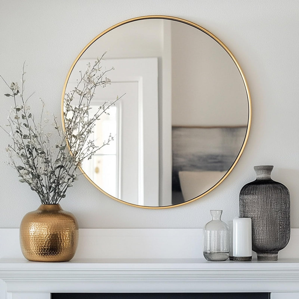 Small Round Mirror, 16 inch Gold Circle Mirror, Gold Metal Frame