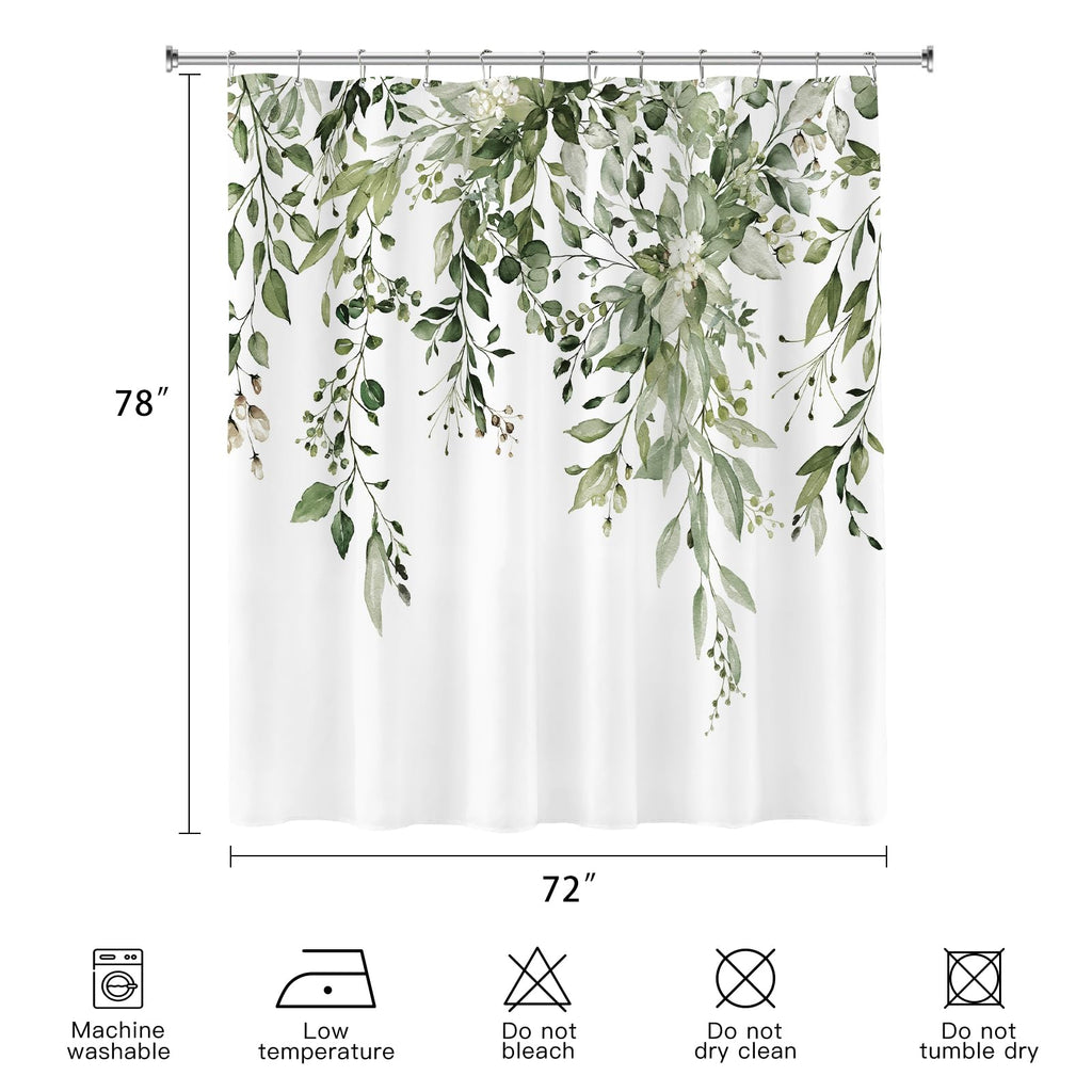 Long Eucalyptus Shower Curtain 72 x 78 Inch, Olive Green