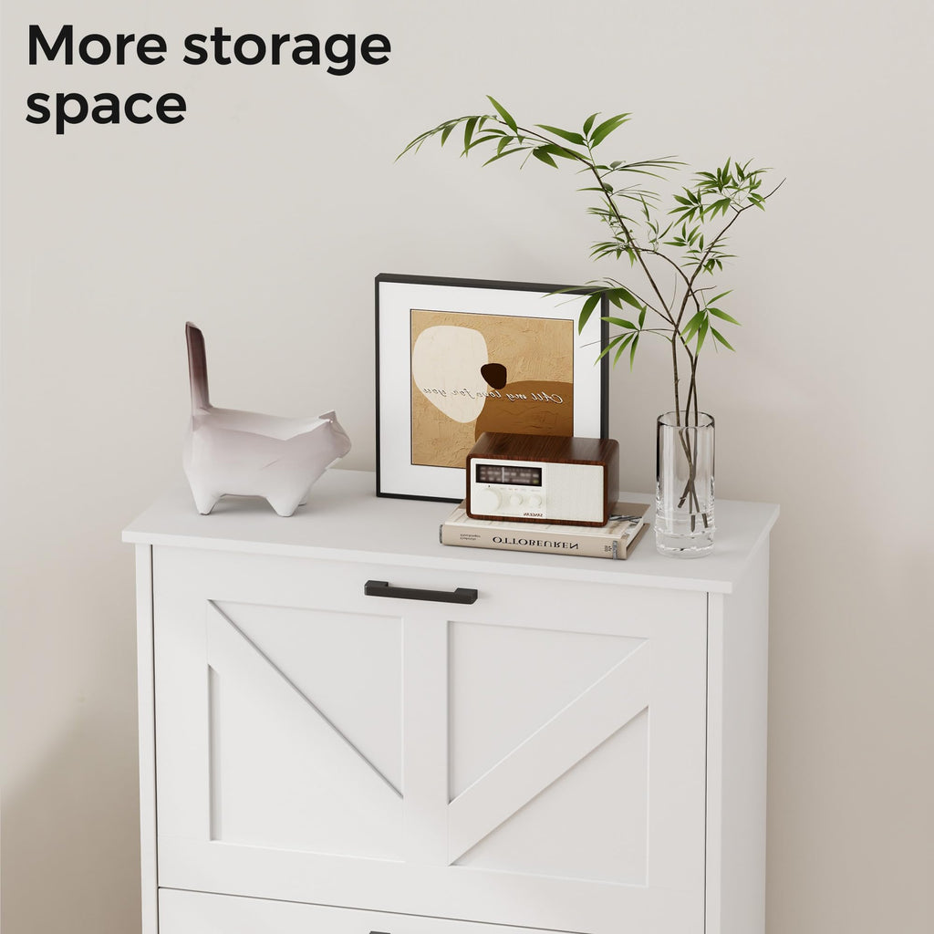 Farmhouse Shoe Cabinet, 2 Barn-Style Flip Drawers