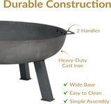 34 Inch Cast Iron Heavy-Duty Fire Pit Bowl - Wood Burning Outdoor - Gray