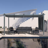 12x14 FT Outdoor Pergola - Retractable Shade Canopy with Aluminum Frame & Roller Shade Curtains for Patio