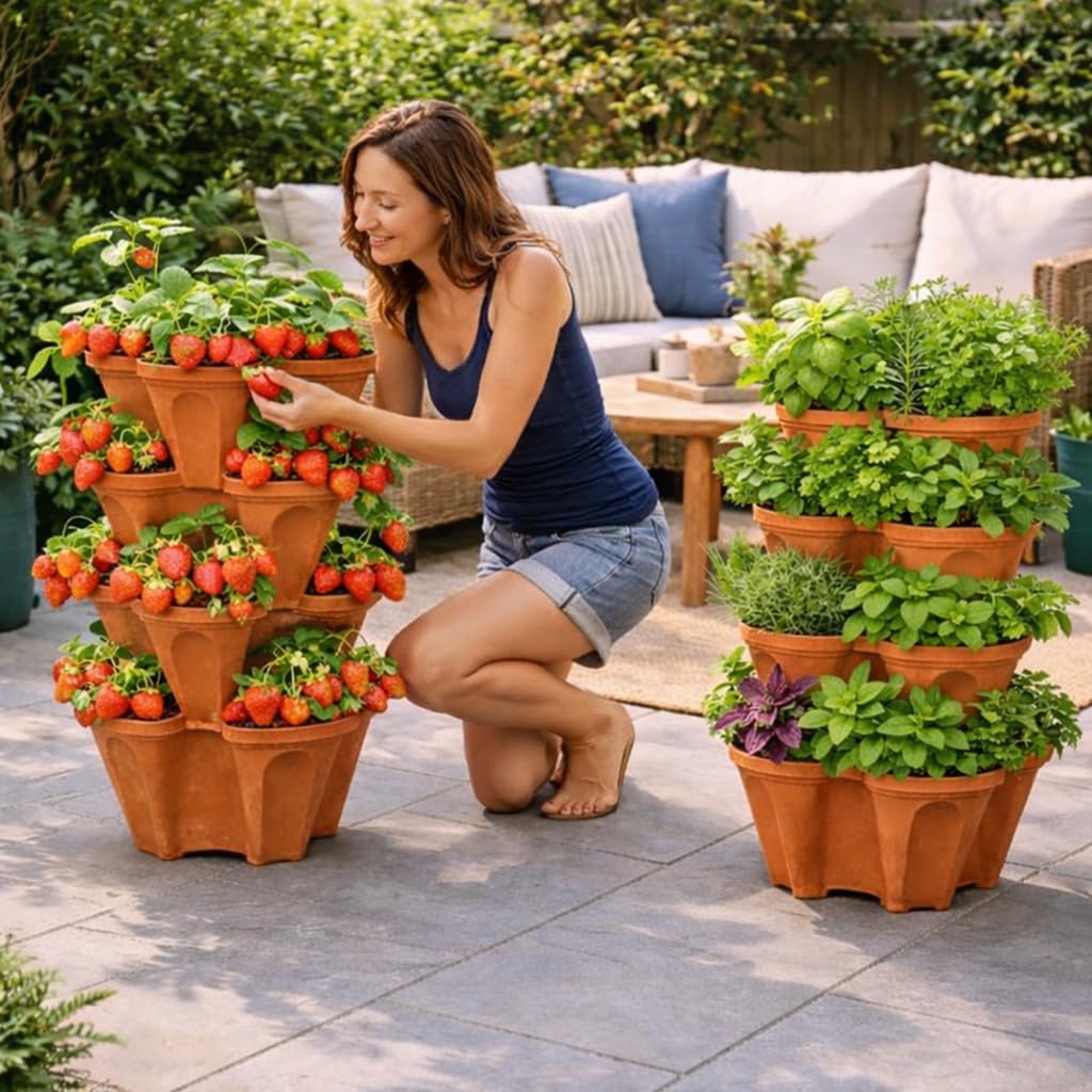 Vertical Garden Planter 4 Tier Stackable System 16 Plants, Space Saving Herb, Strawberry & Food Crop Planter with