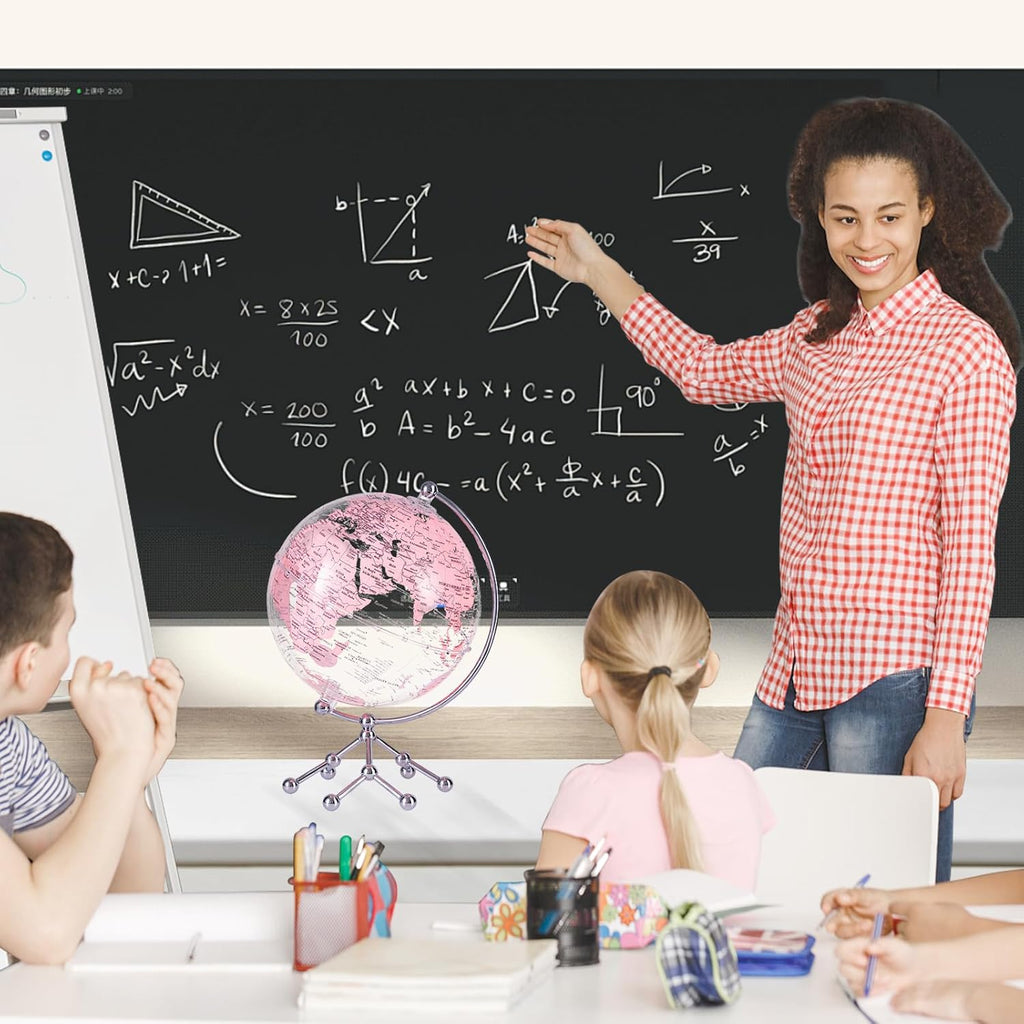 Decorative 8" Pink Earth Globe with Stand - Rotating Desktop Map for Kids, Educational World Globe with Detailed Map
