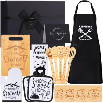 17Pcs Housewarming Gift Basket for New Home, with Bamboo Kitchenware