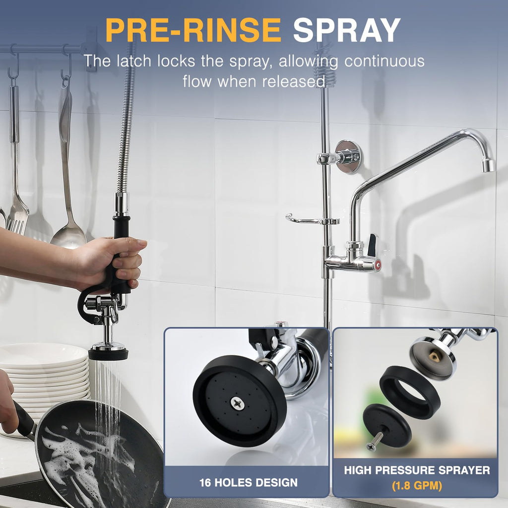 36" Commercial Sink Faucet Wall Mount with Pre-Rinse Sprayer