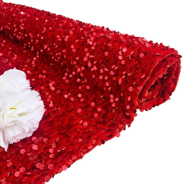 Red Sequin Fabric 1 Yard Velvet Sequins Fabric by The Yard Reversible Fabric for Bridal Shower Mesh Sequins Glitter