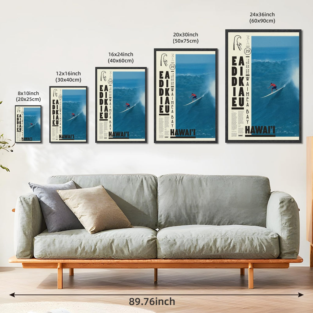 Black Framed Vintage Surfing Wall Art Retro Hawaii Surf Poster Pro Contest Big Wave Rider Canvas Painting Prints