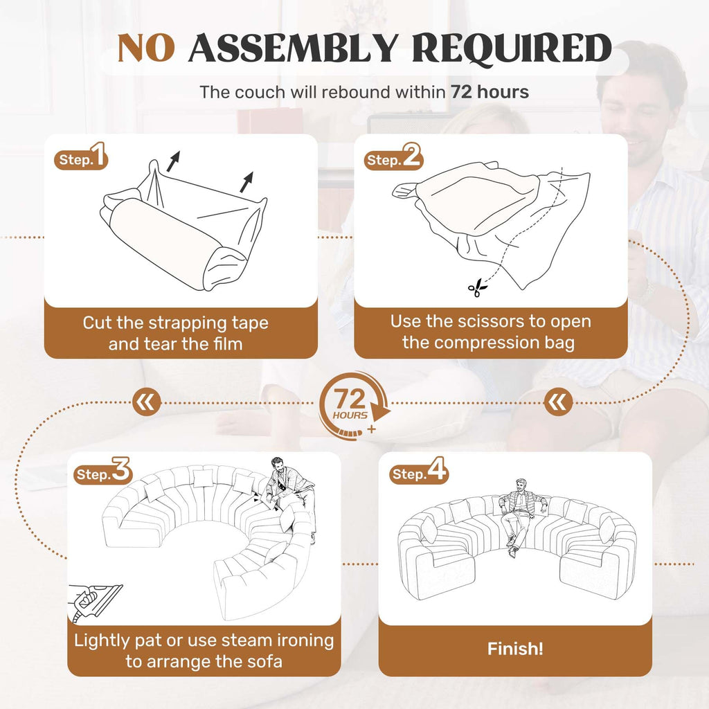 Oversized Curved Cloud Couch, 6 Seater Modern Modular Sectional Sofa, Convertible Boneless Couches, No Assembly