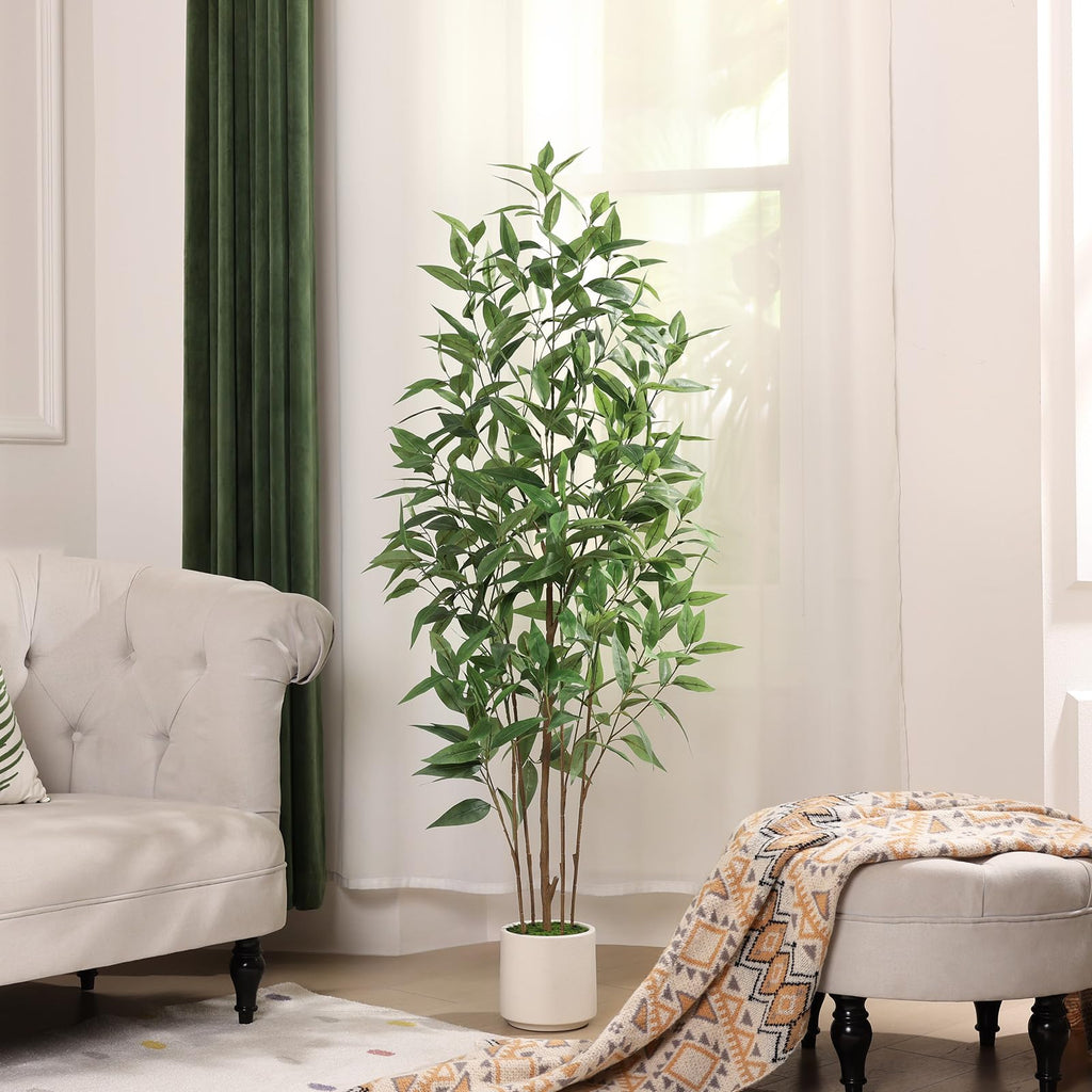 5Ft Artificial Eucalyptus Plant with White Planter
