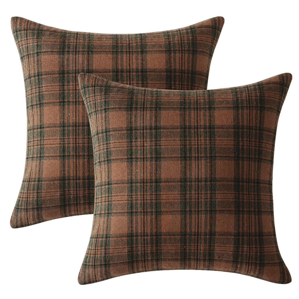 Fall Plaid Pillow Covers Scottish Tartan 18x18 Terracotta Brown