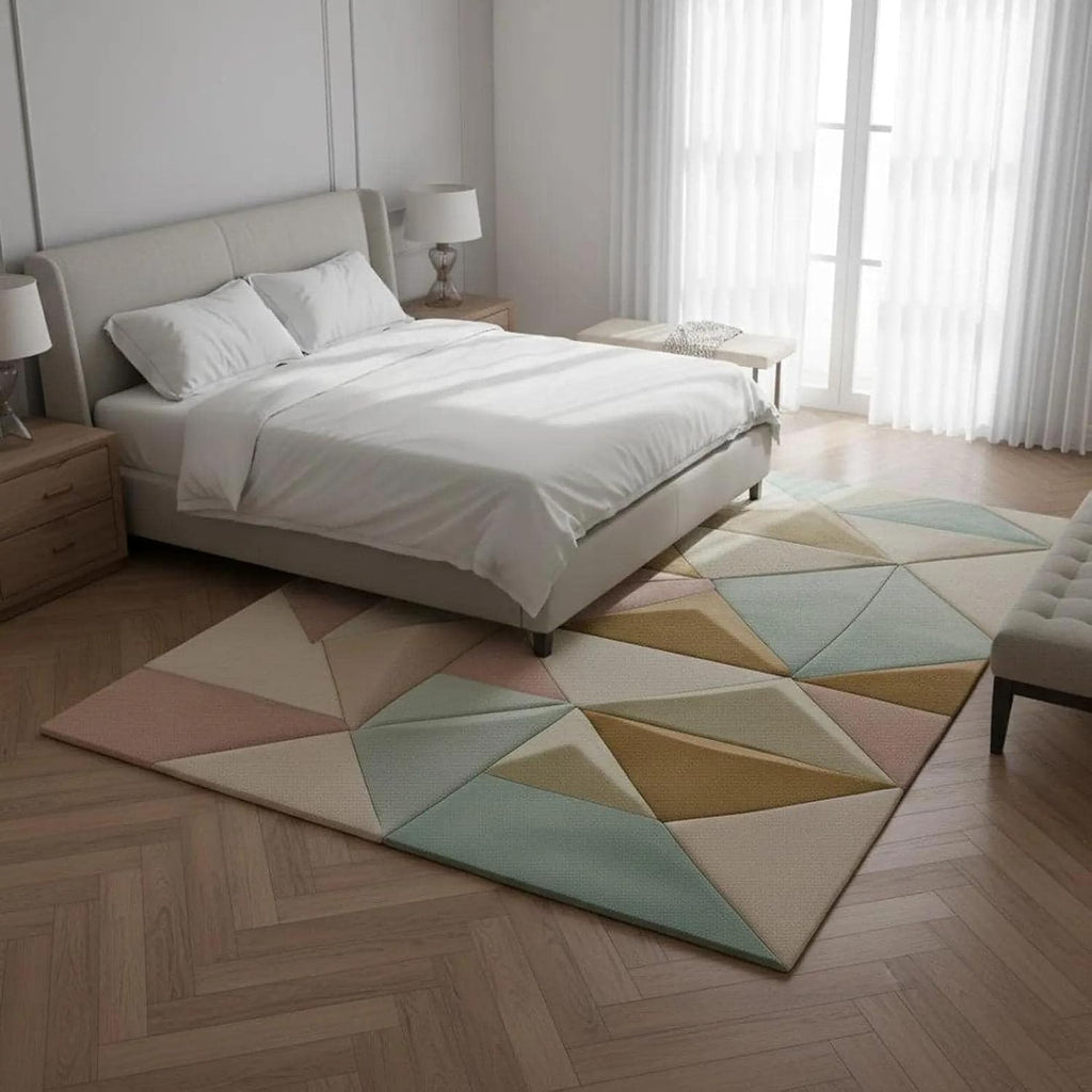 Modern Hand Tufted Wool Area Rug - Pastel Geometric Triangle Floor Carpet for Scandinavian Living Room, Bedroom