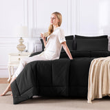 Queen Comforter Set Black, 7 Pieces Bed in a Bag, Black Comforter Queen