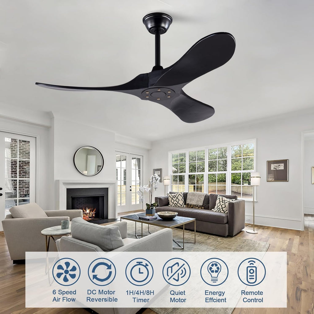 Inspired Maverick Style 42 Inch Solid Wood Ceiling Fan with Remote,Black Ceiling Fan no Light,6 Speeds,Noiseless,Reversible DC Motor,Modern Ceiling Fans without Lights for Outdoor Indoor Bedroom Farmhouse,Patios A101-B0CG69D1ZZ