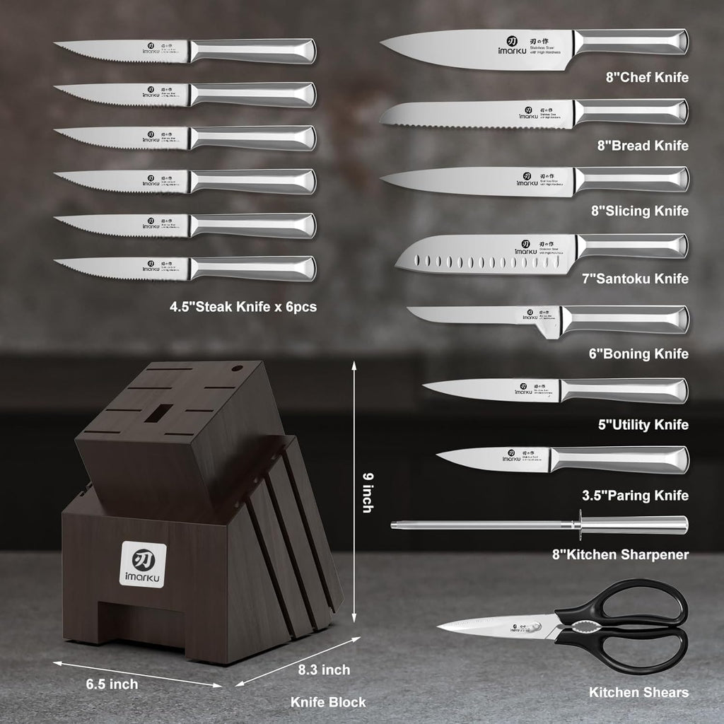 16-Pieces Knife Set, High-Carbon Stainles Steel Kitchen Knife Set | Knife Set with Block|15°Precision Edge|56±2 HRC