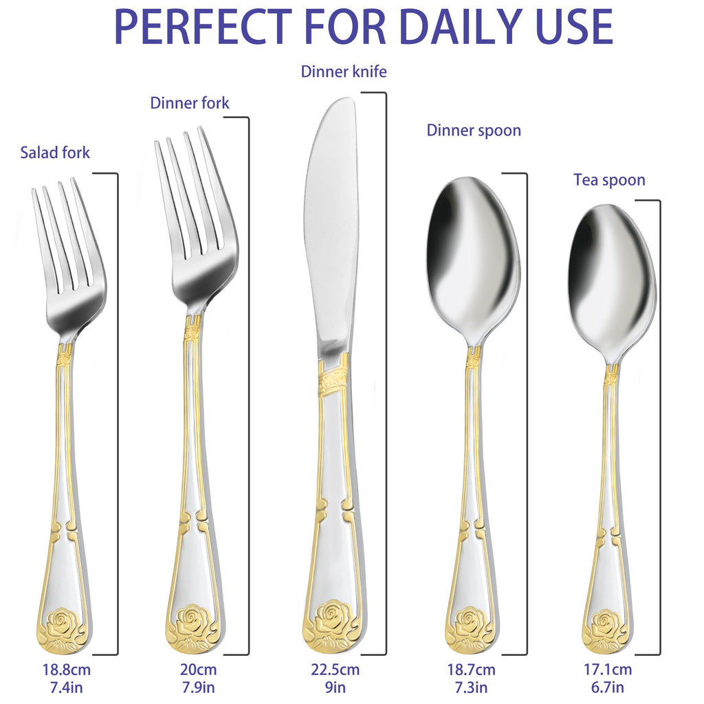 18/0 Stainless Steel Silverware Set for 4, Heavy Duty Luxury Gold Cutlery for Hosting, Decoration, Thanksgiving