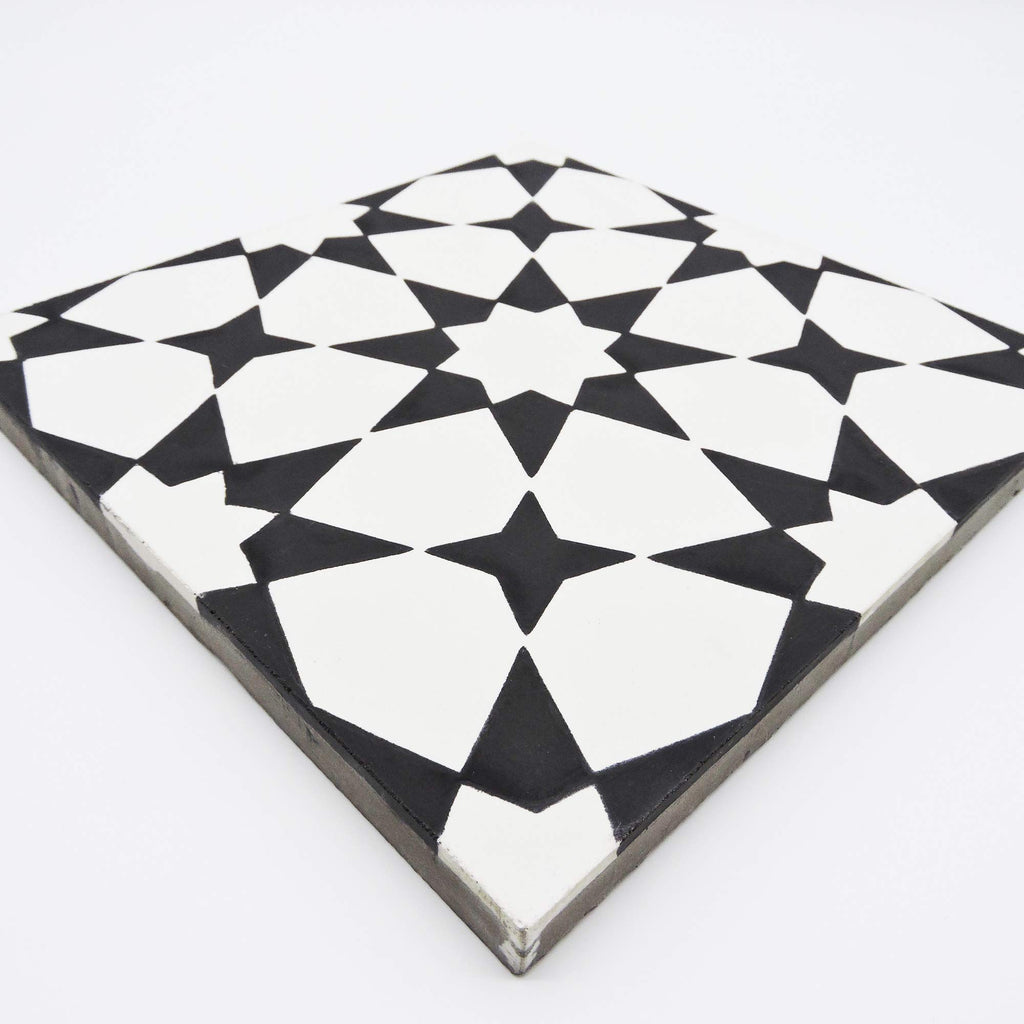 Medina Handmade Cement Tile in White and Black, 8"x8"