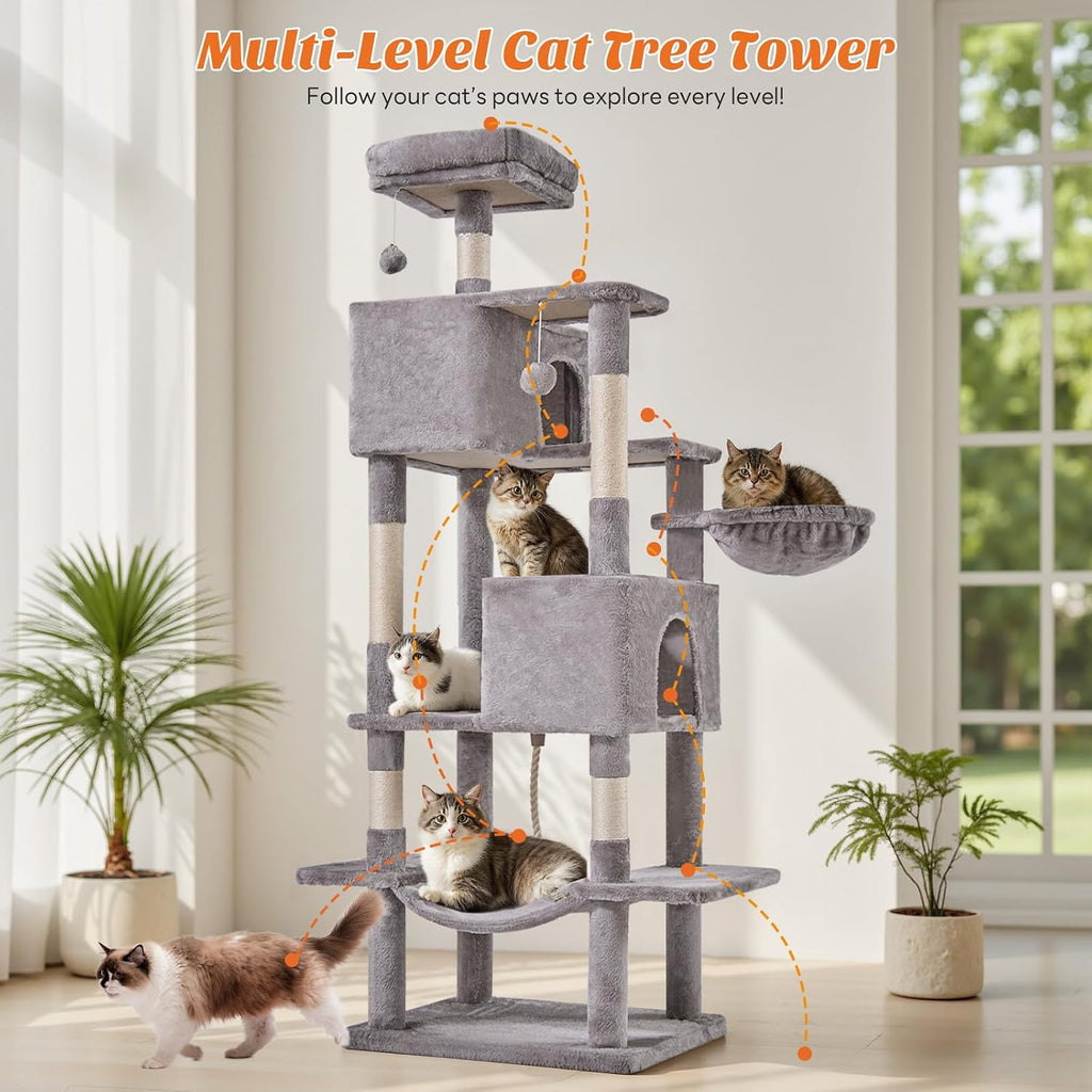Large 66 Inch Cat Tree Tower with Sisal Scratching Post