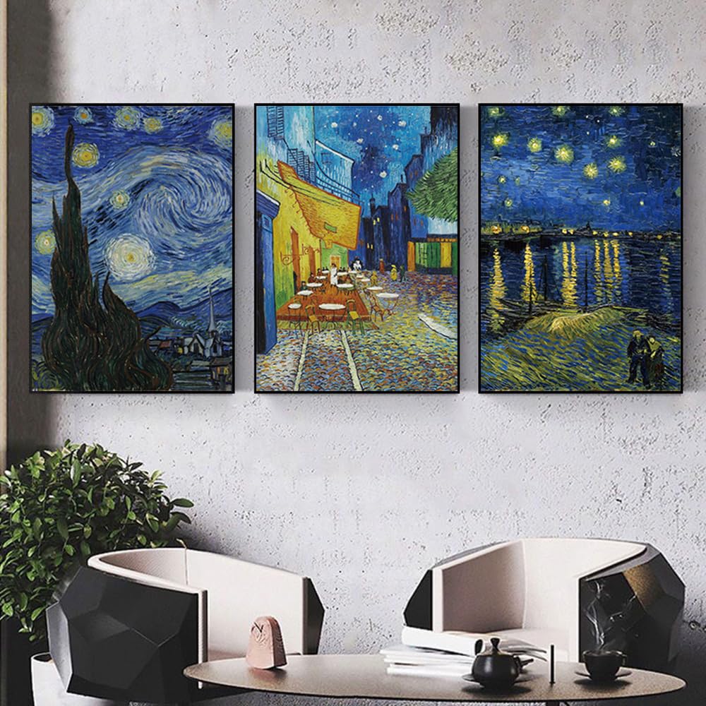 3 Piece Canvas Wall Art, Classic Van Gogh Artwork Painting Reproduction, Starry Night Giclee Canvas Prints Wall Art