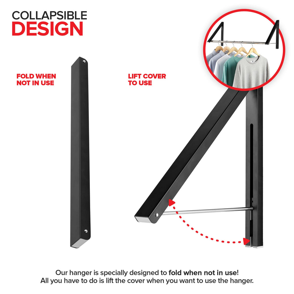 Double Foldable Clothing Rack w/ Extension Rod, Wall-Mounted Retractable Clothes Hanger for Laundry Dryer Room