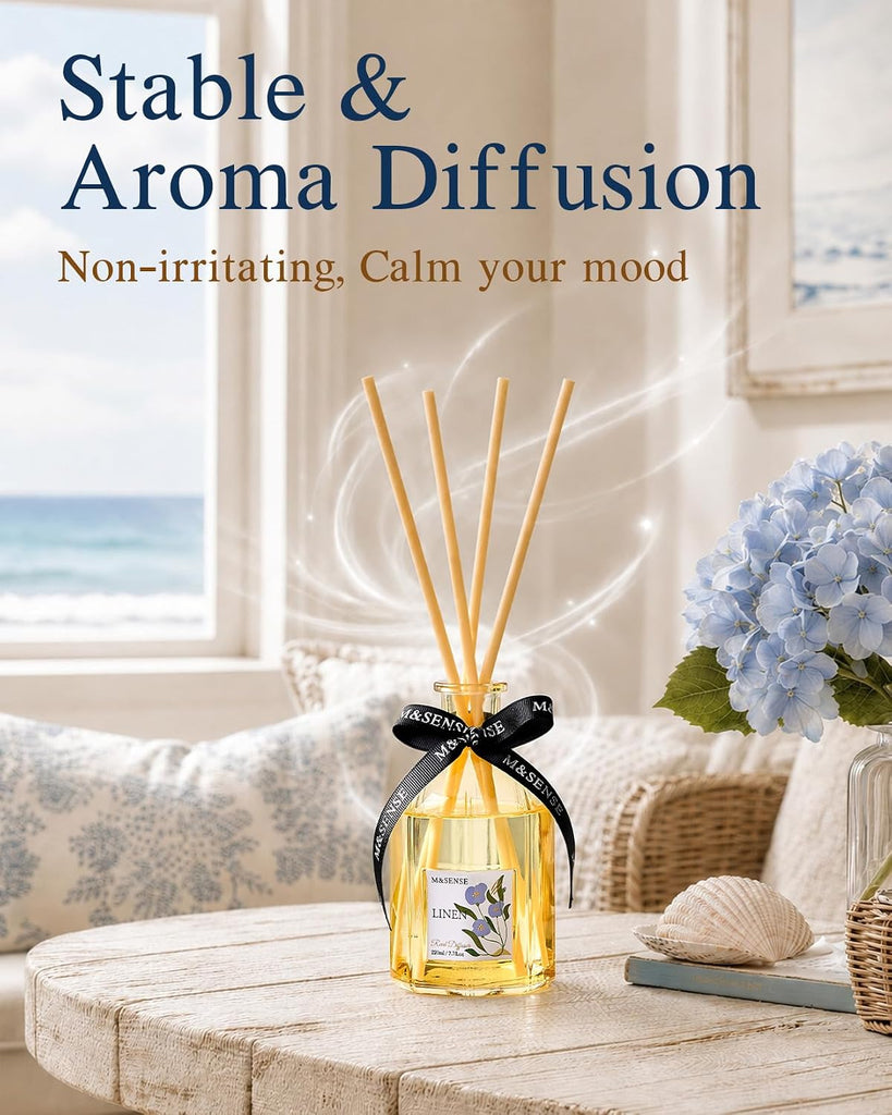 Reed Diffuser Set, Linen, 7.7 oz Natural Essential Oil - Set of 77