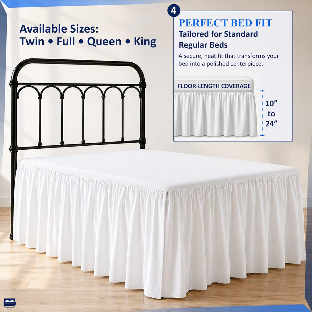 Ruffled Bed Skirt Queen Size 12 Inch Drop, 100% Microfiber Dust Ruffle Bedskirt with Split Corners, Gathered Style