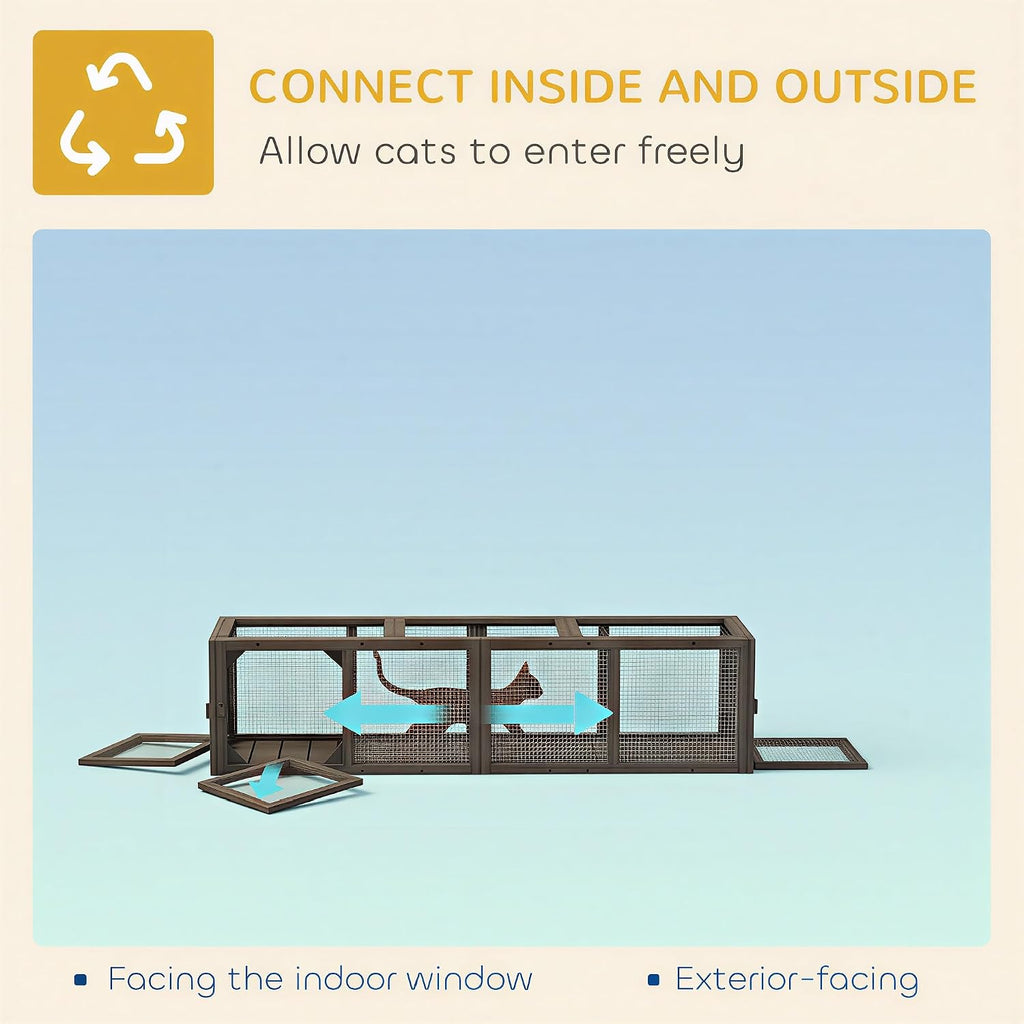 Outdoor Cat Tunnel w/Extendable Design 59" L Wooden Cat Run Gray
