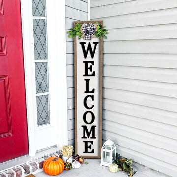 Outdoor Welcome Sign for Front Porch Standing 45"X9" Wood White