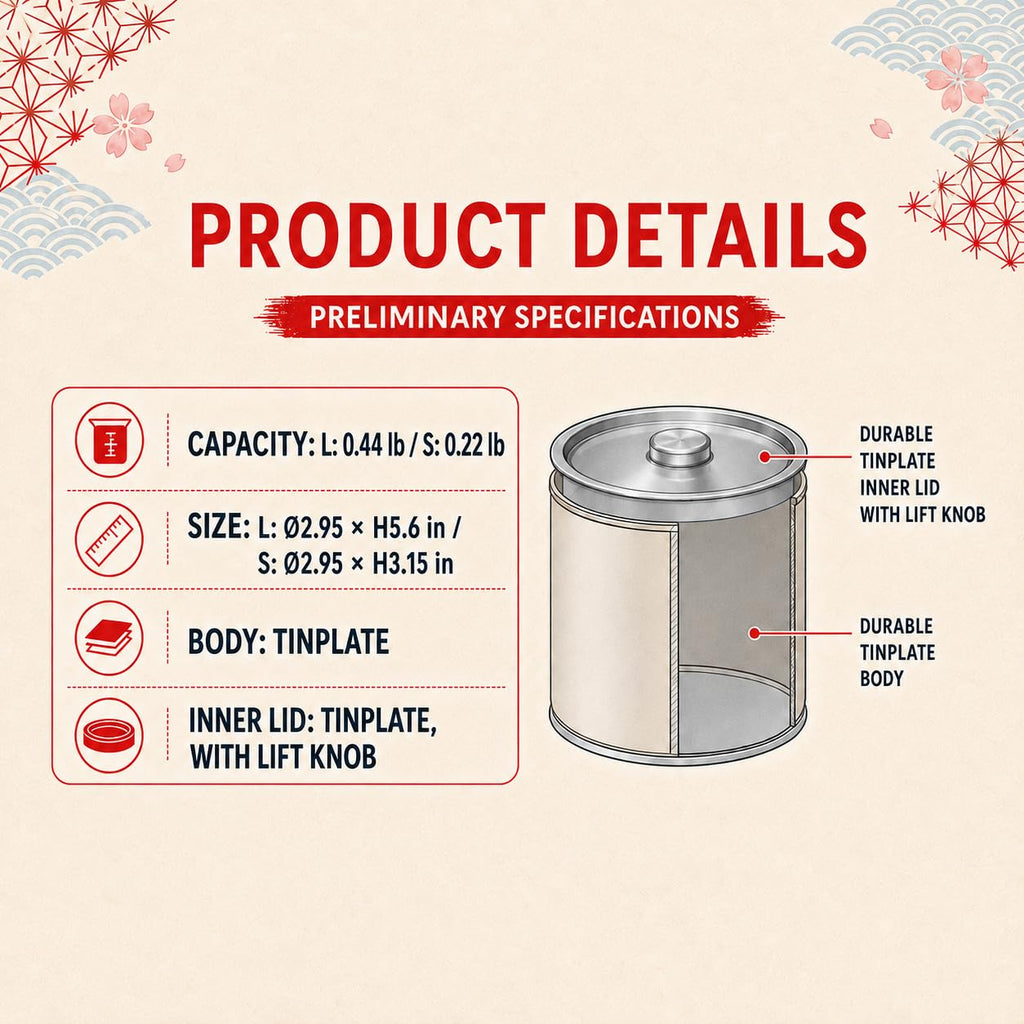 Japanese Pokkan Matcha Coffee Spice Tea Tin Canister Washi Paper Storage with Lid 7.05 oz Capacity (Han)