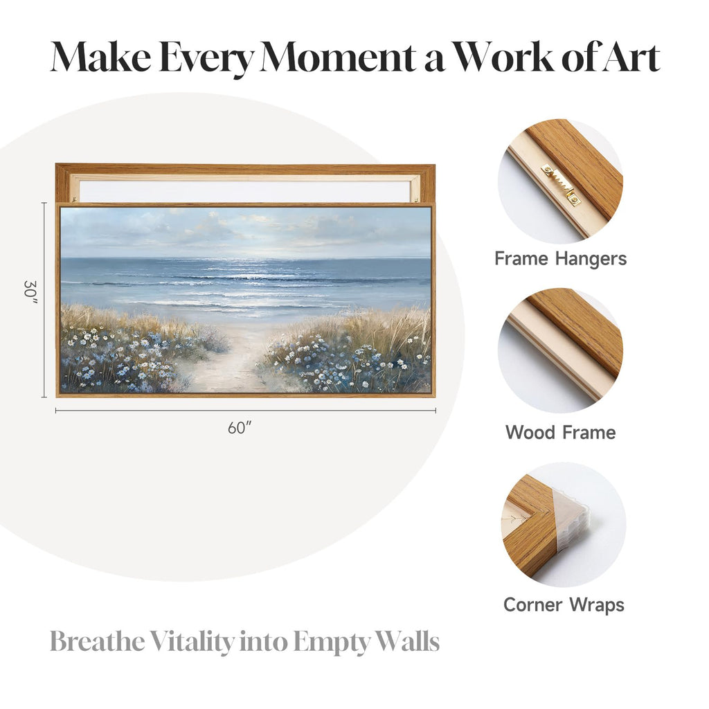 Extra Large Framed Coastal Landscape Wall Art, 60x30 Inch