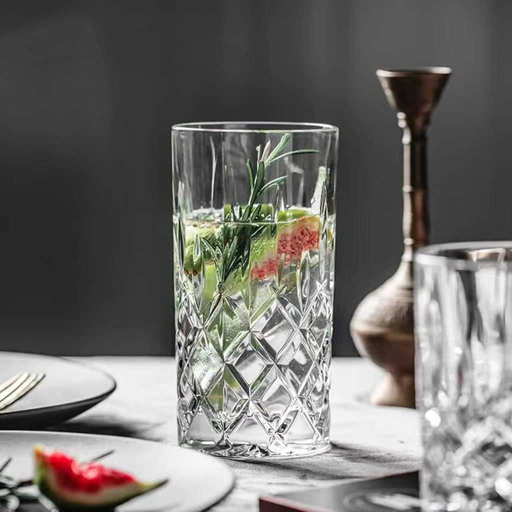 Drinking Glasses, 8 Piece Crystal Glass Cups, Mixed Glassware Set, 4 pcs Crystal Old Fashioned 11oz Highballs and 4
