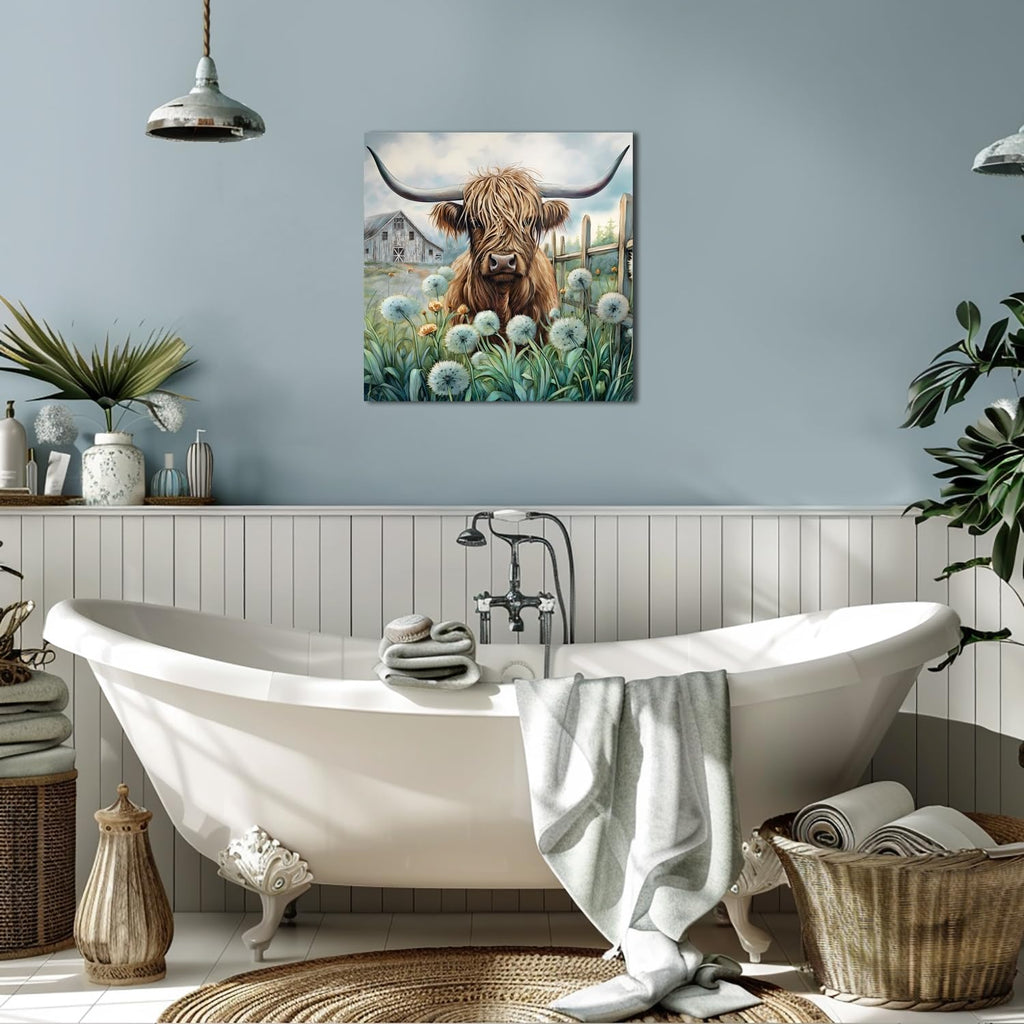 Highland Cow Wall Decor Teal Cow Canvas Print Wall Art20x20 In